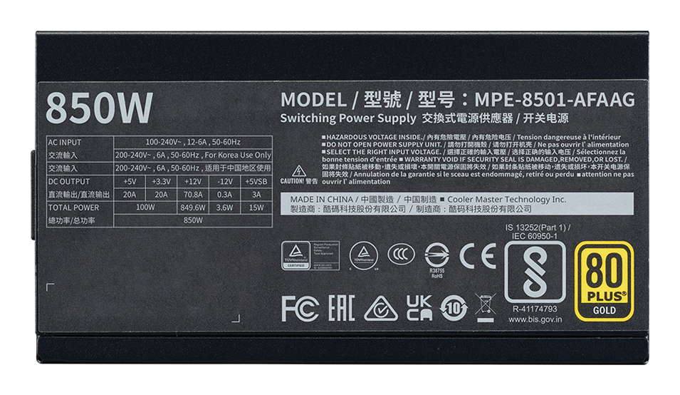 Cooler Master Voeding MWE 850W ATX3.1