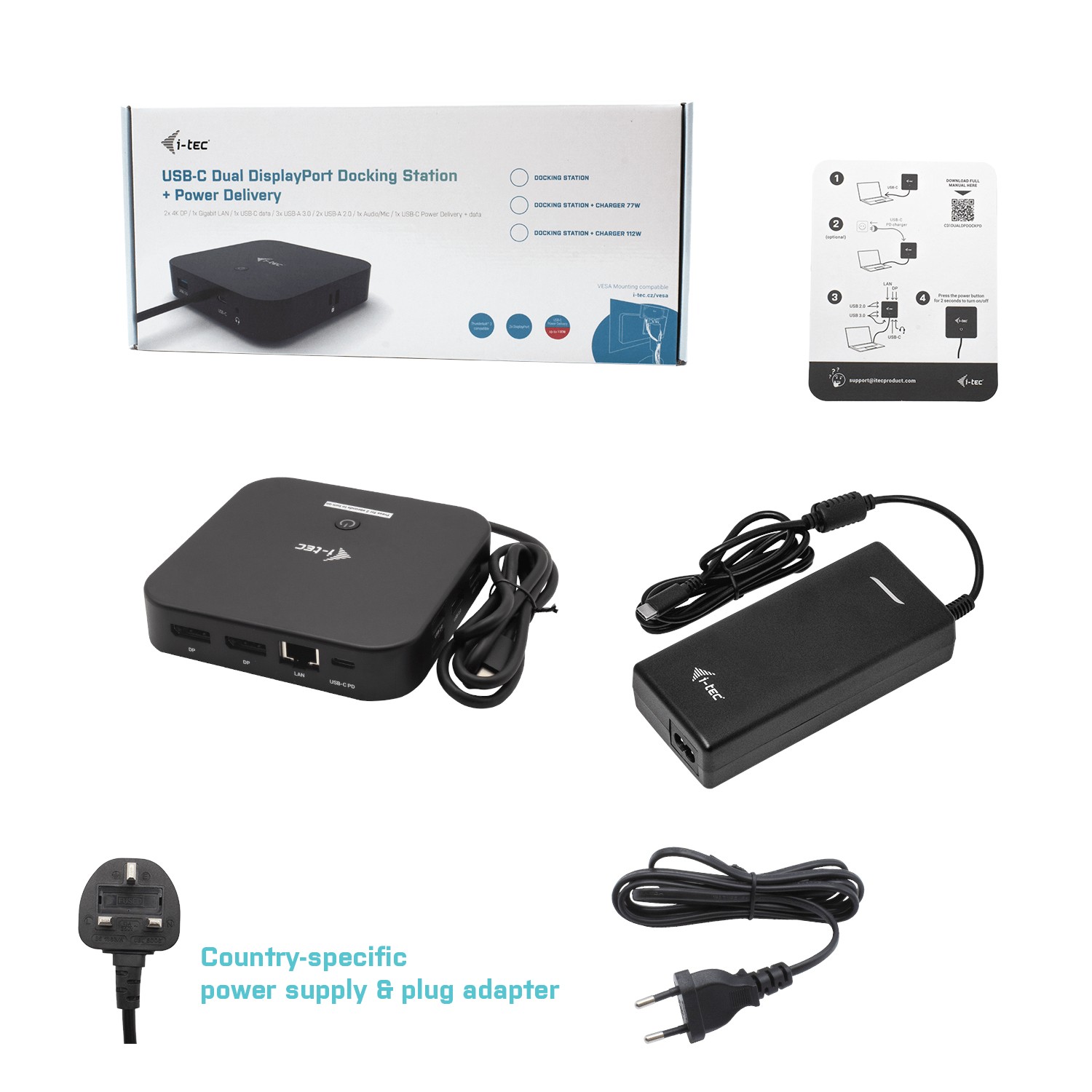 i-tec USB-C Dual Display Docking Station, PD 100W