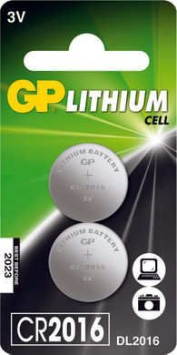  GP Lithium knoopcel CR2016, 2 stuks, 0602016C2