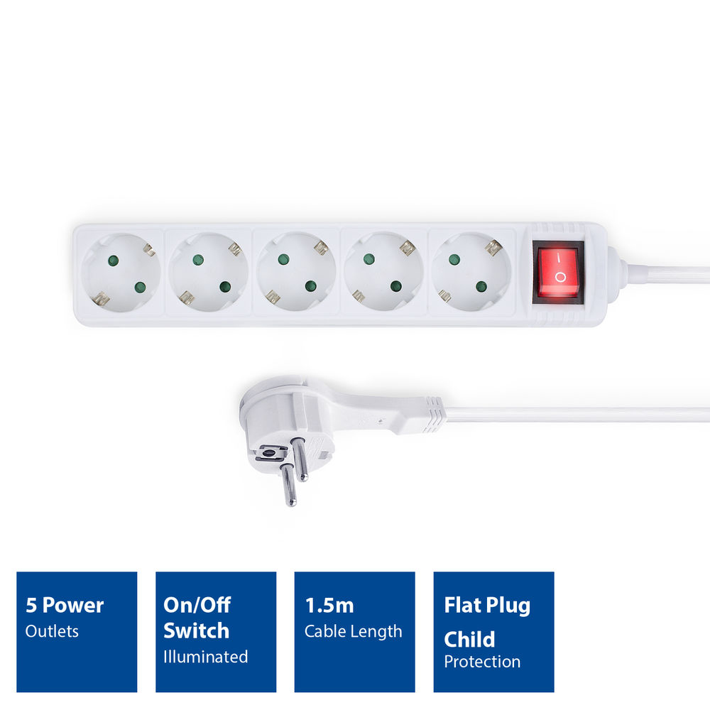 ACT Stekkerdoos met 5 sockets, 1,5m