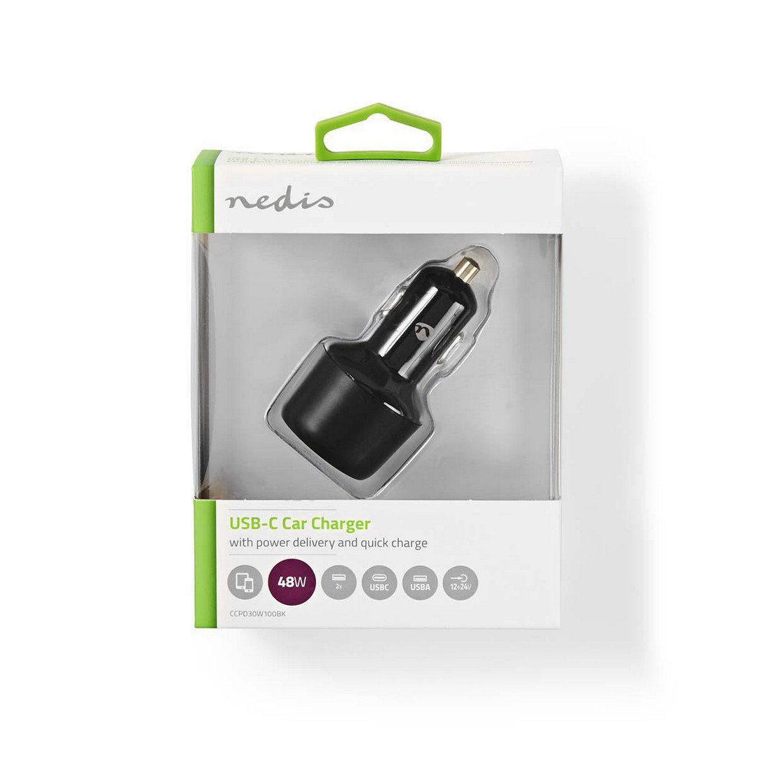 Nedis Autolader, USB-A + C, 48w, QC