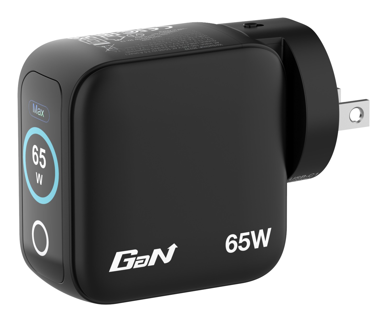 Verbatim Mini GaN Lader  met display, 65W, 2x USB-C, 1x USB-A