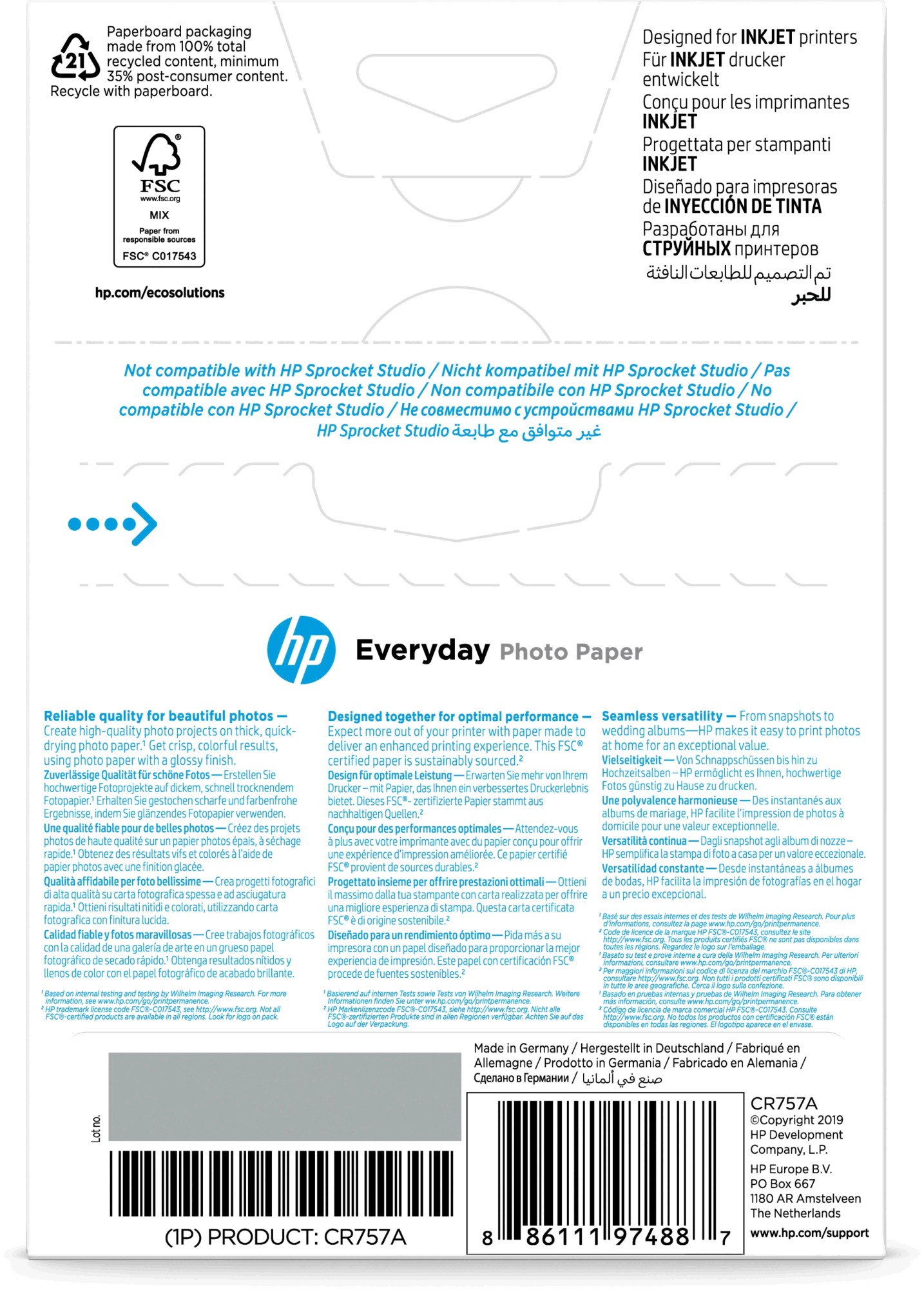 HP Everyday Photo Paper, Glossy, 200 gram, 10x15 cm (100 vel)