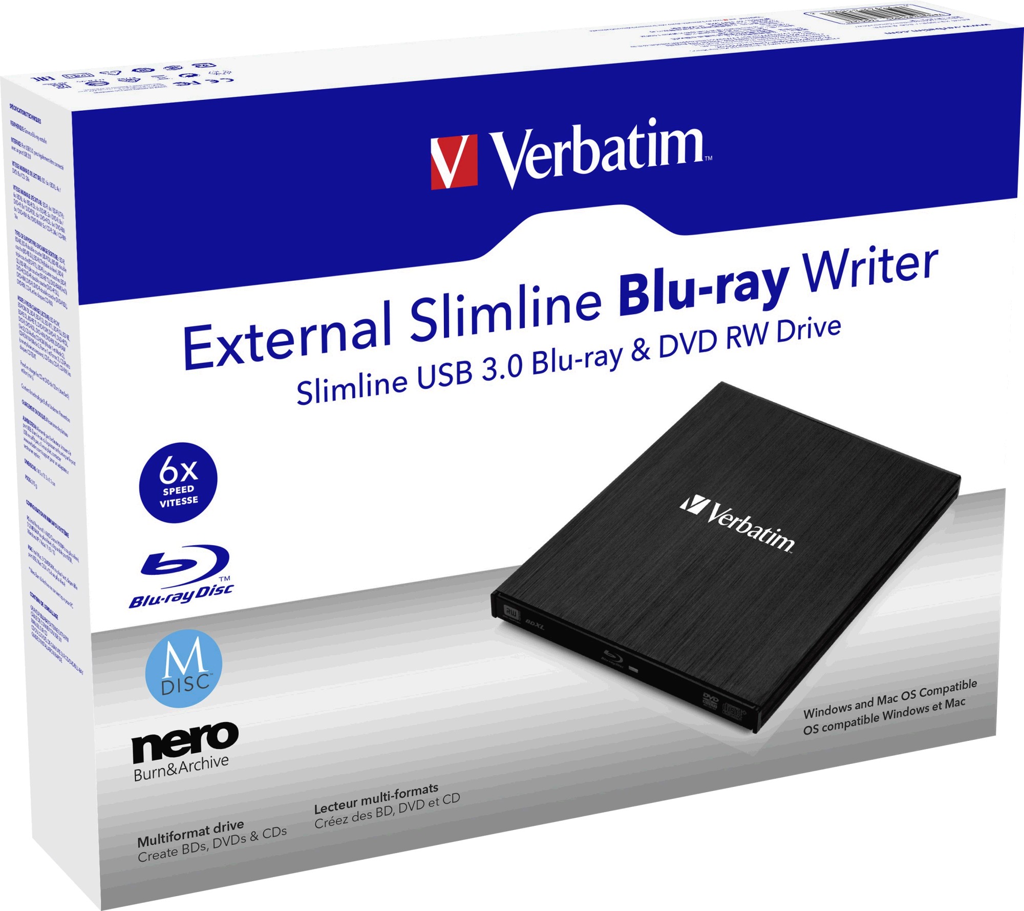 Verbatim Slimline Externe Blu-Ray Brander, USB-C 3.2, Zwart