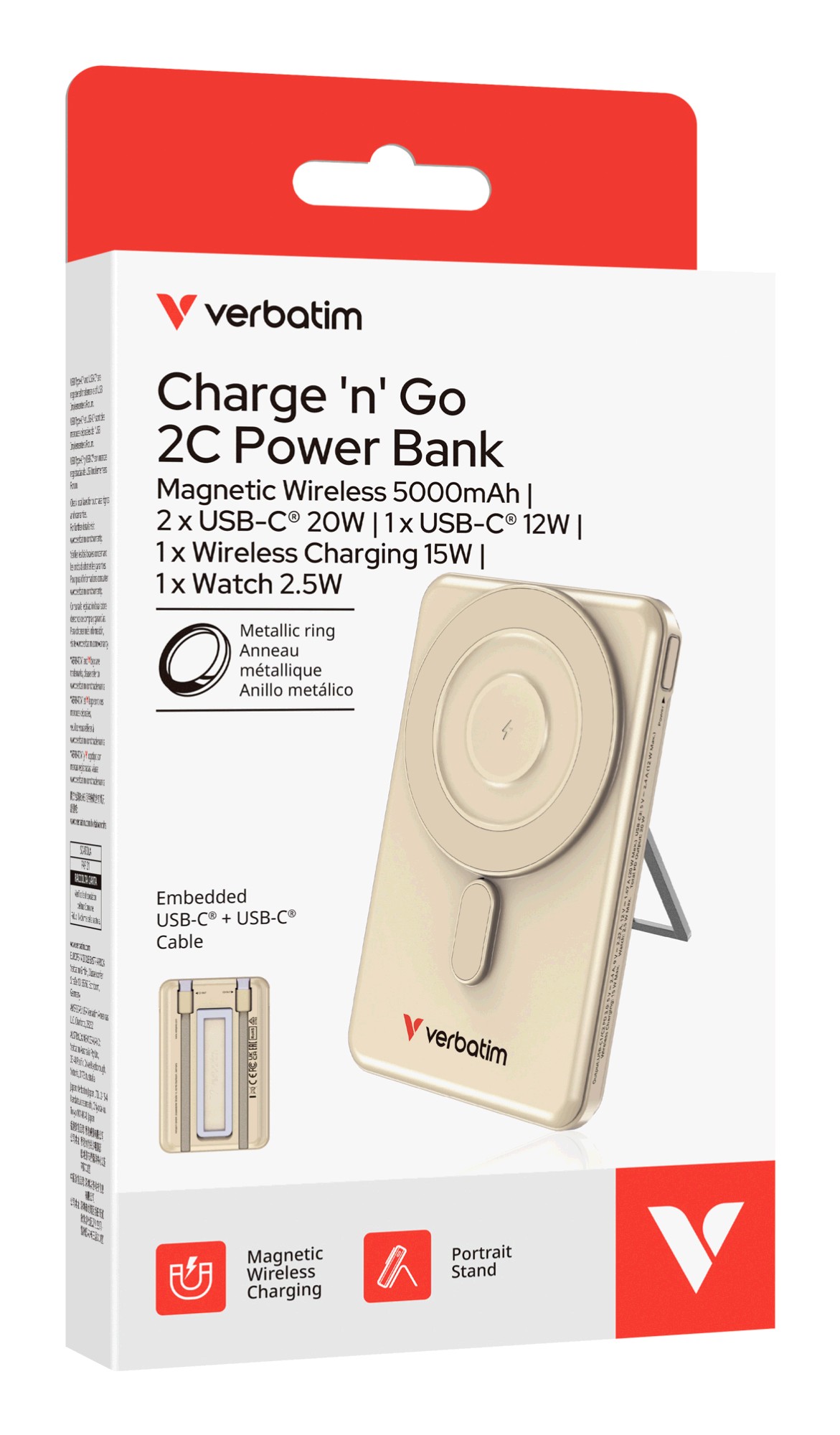 Verbatim Powerbank Charge ´n´ Go 2C 5000mAh, Goud