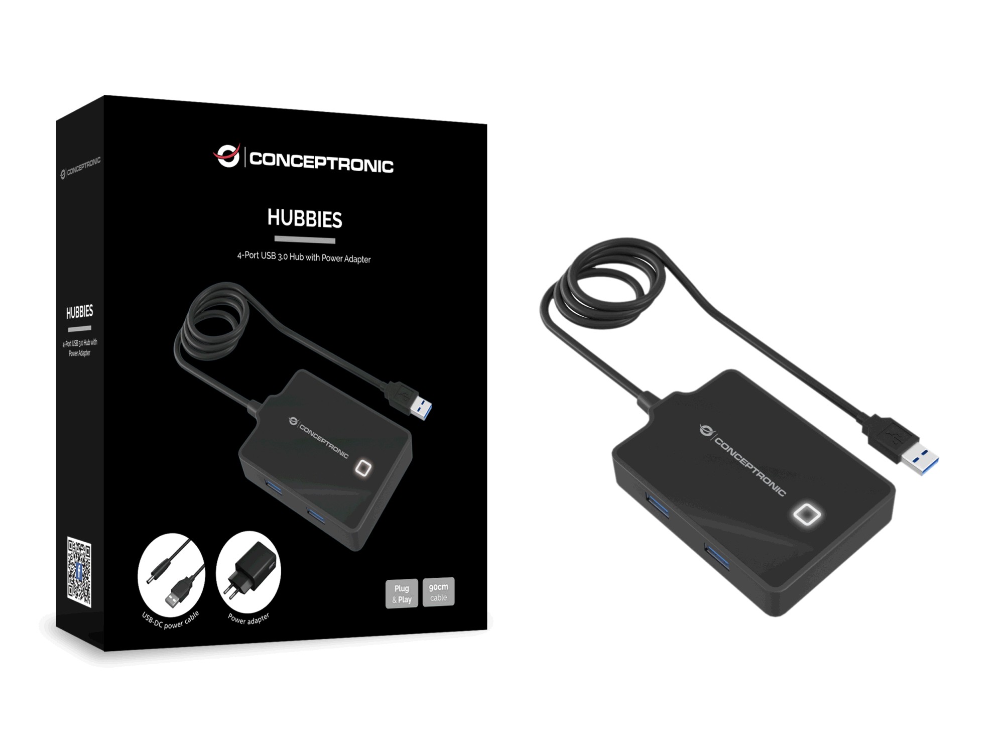 Conceptronic USB Hub 3.0, 1x USB-A (m) > 4X USB-A (f), Voeding