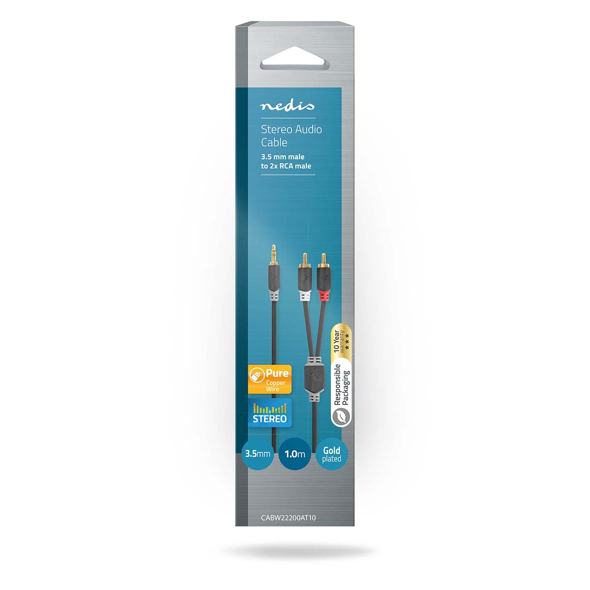 Nedis Stereo Audiokabel 3.5 mm (m) - 2x RCA (m), 1m, Highline