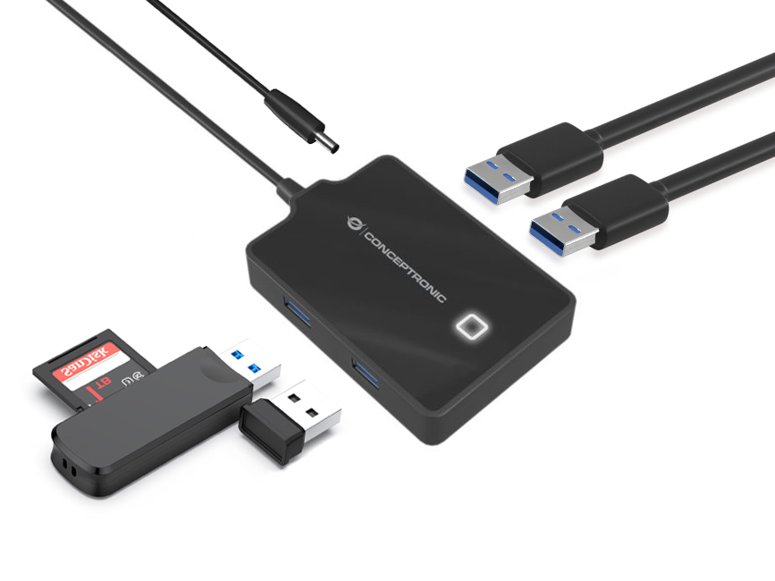 Conceptronic USB Hub 3.0, 1x USB-A (m) > 4X USB-A (f), Voeding