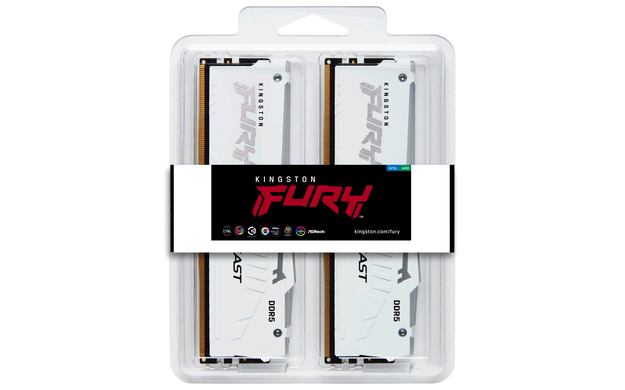 Kingston 64GB DDR5 6000MHz DIMM, kit van 2, FURY Beast White, RGB