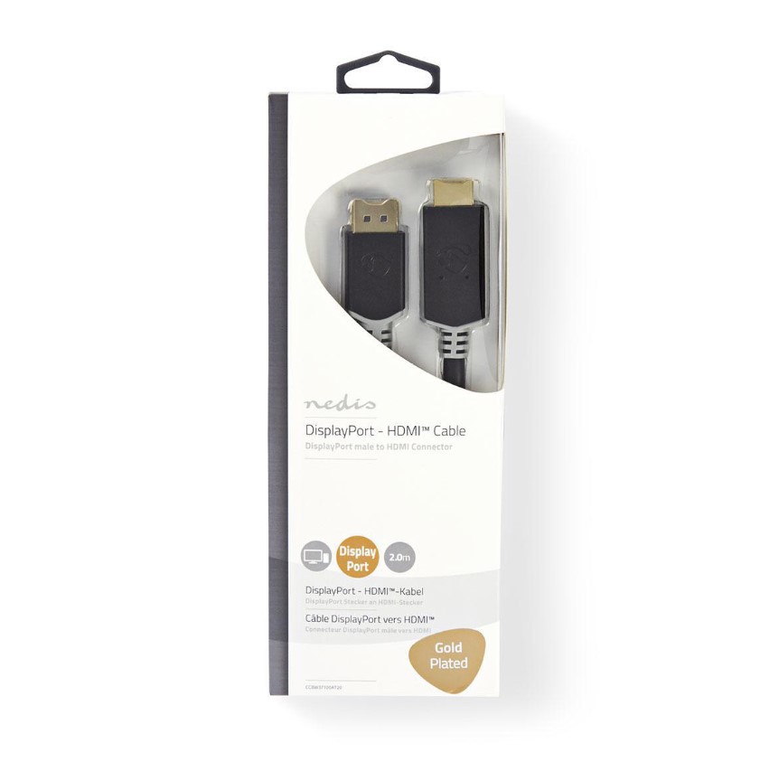 Nedis DisplayPort - HDMI kabel, DP (m) - HDMI, 2m, Highline