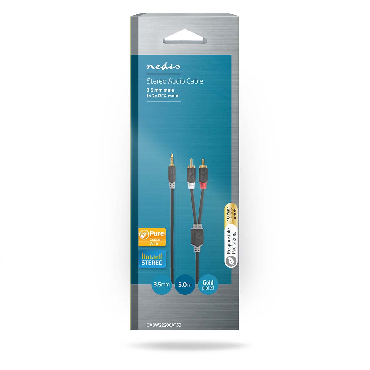 Nedis Stereo Audio kabel, 3.5 mm Male  -  2x RCA Male, 5m, Highline