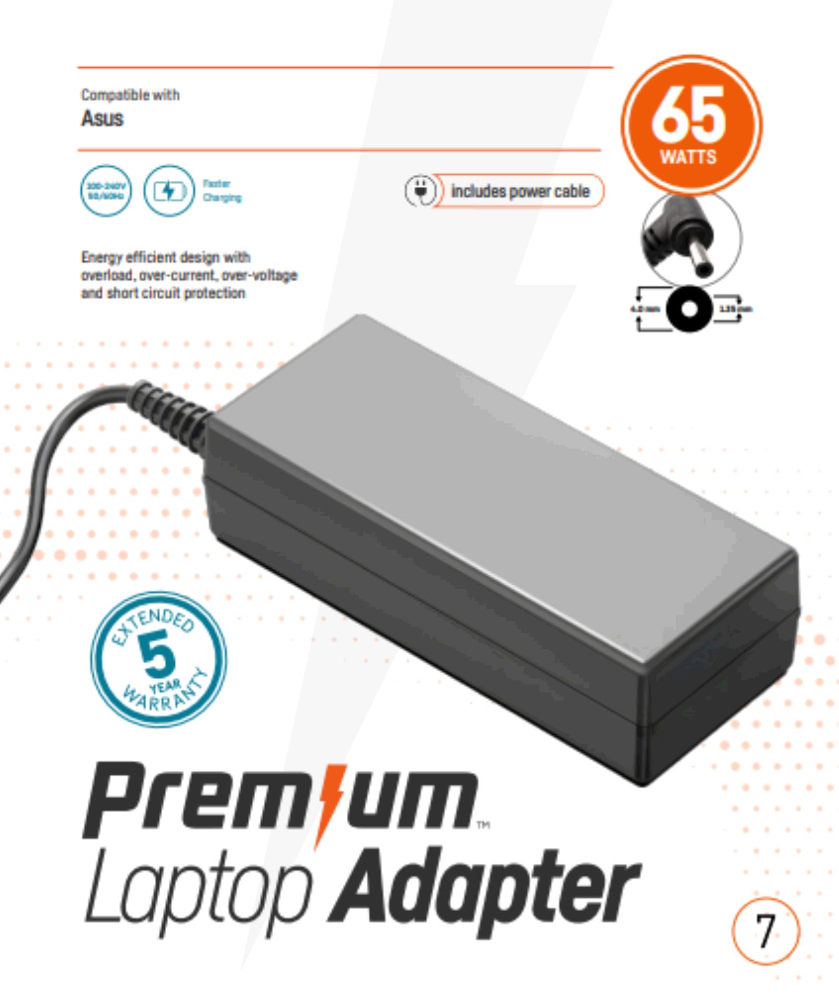 Premium Adapter voor Asus | 65W, 4.0 x 1,35mm Premium Adapter voor Asus | 65W, 4.0 x 1,35mm