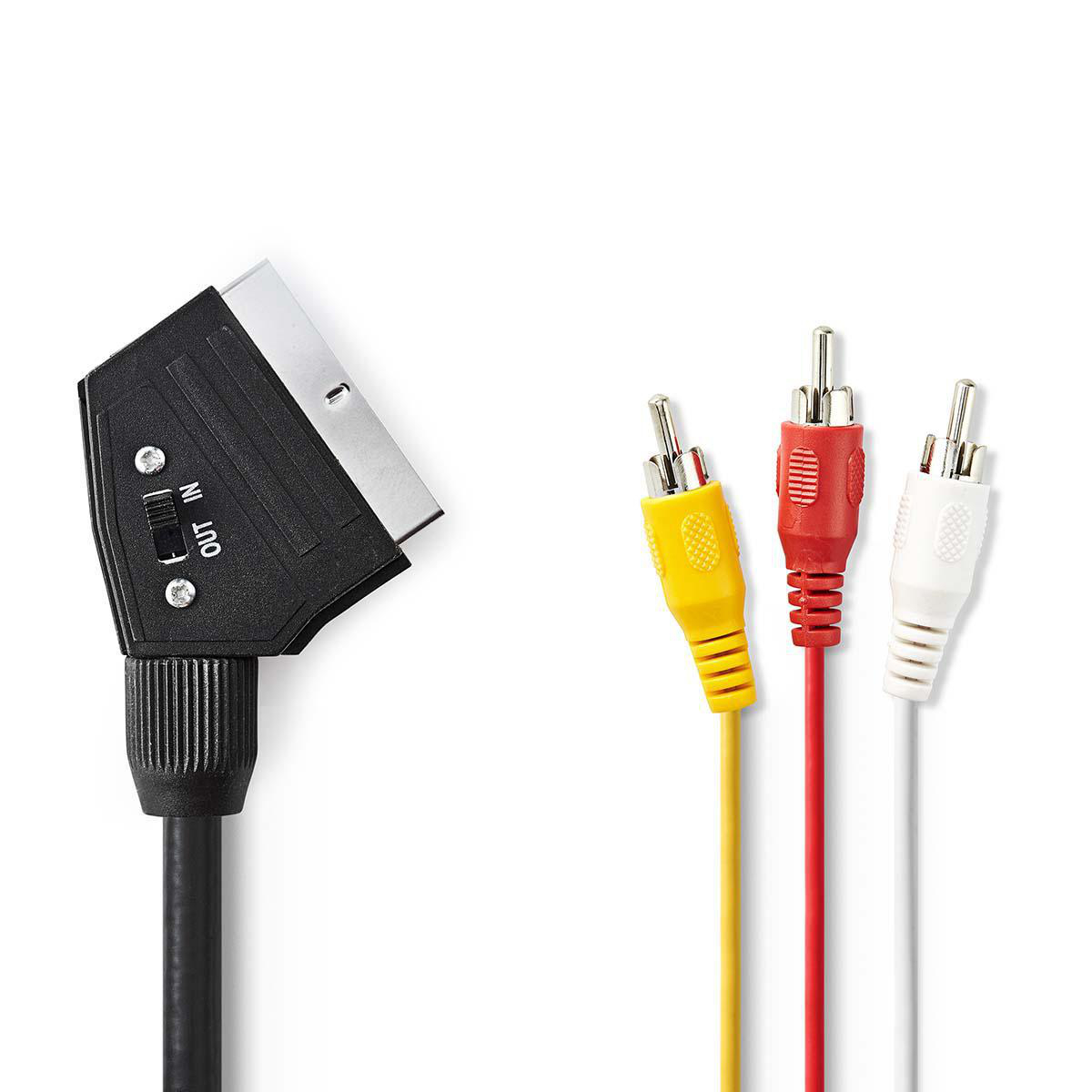 Nedis schakelbare SCART Video kabel, SCART(m) - 3x RCA (m), 2m, zwart