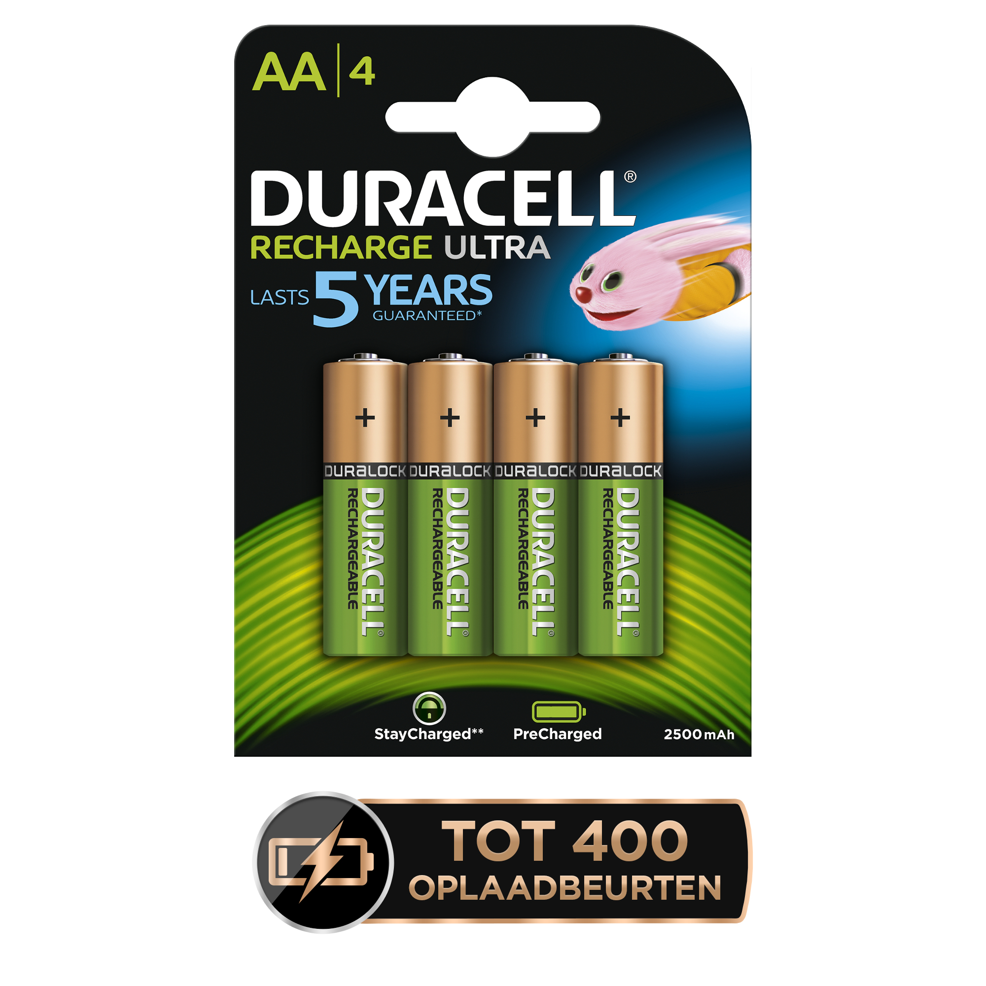 Duracell Batterij Recharge Ultra AA, 2500 mAh, 1.2V, NiMH, 4 Stuks