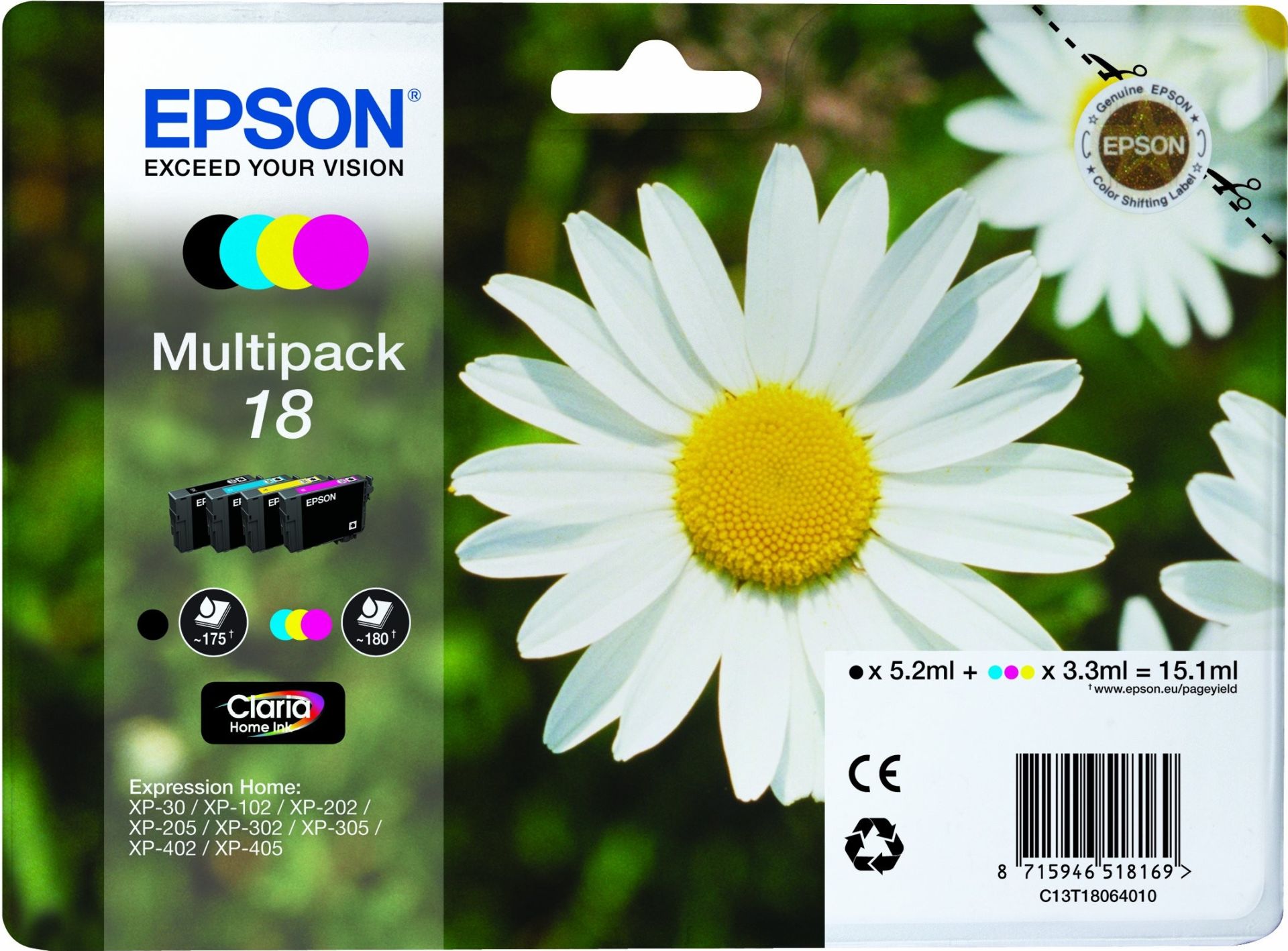 Epson inkt, 18, Margriet, T1806, BK/C/M/Y Multipack