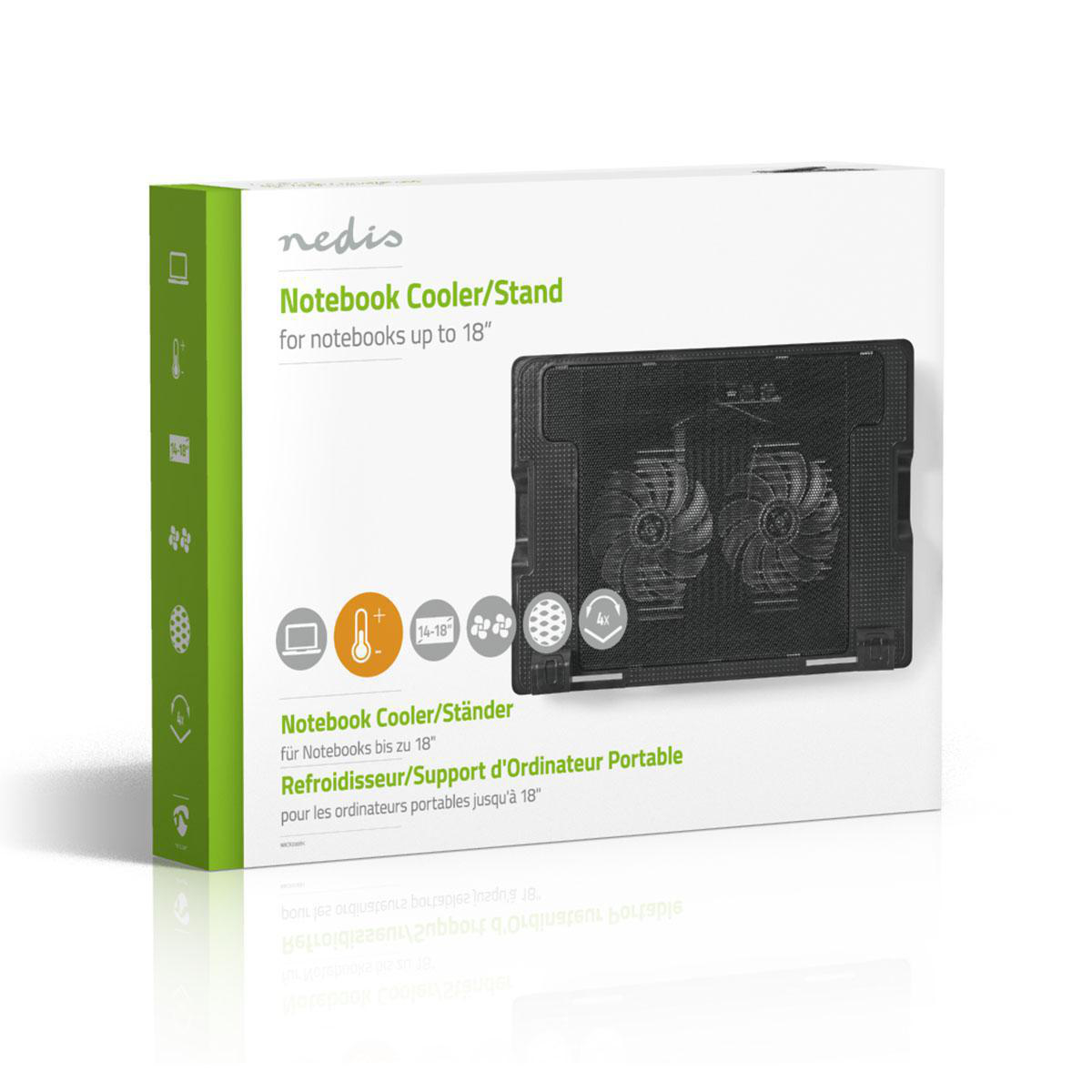 Nedis Notebook Stand met USB hub, tot 18", Universeel, Zwart