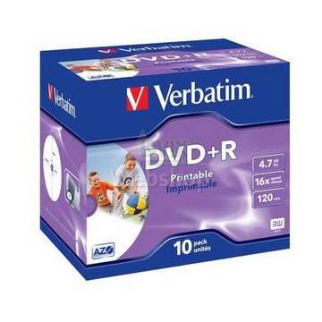 Verbatim DVD+R 16x, 4700MB/120min, Jewelcase 10pack, 43508, Printbaar