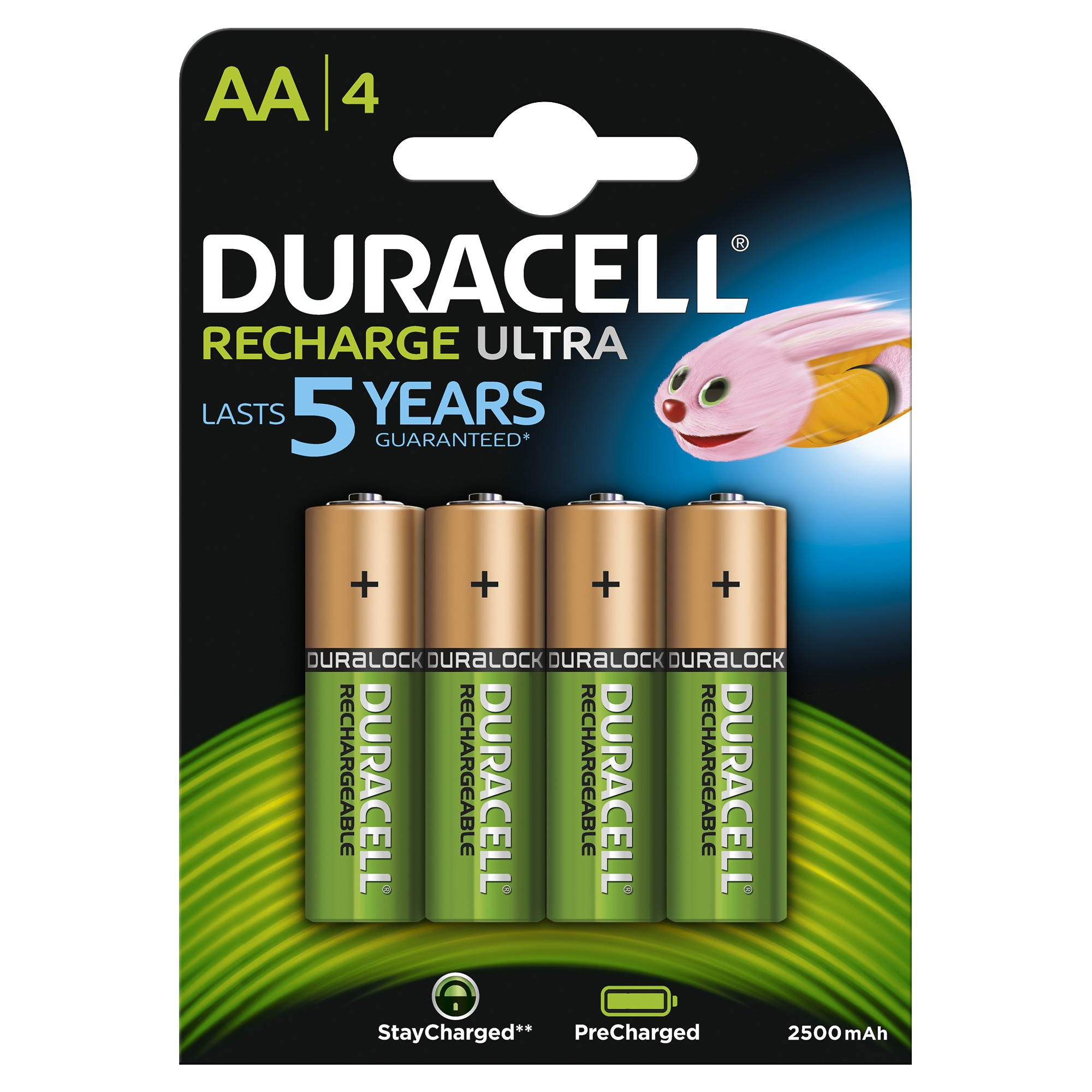 Duracell Batterij Recharge Ultra AA, 2500 mAh, 1.2V, NiMH, 4 Stuks