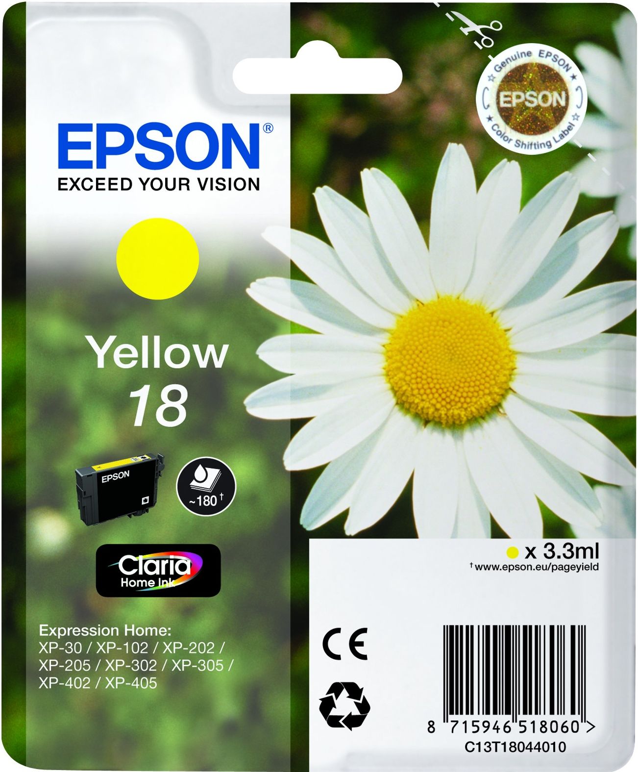 Epson inkt 18, T1804, Geel
