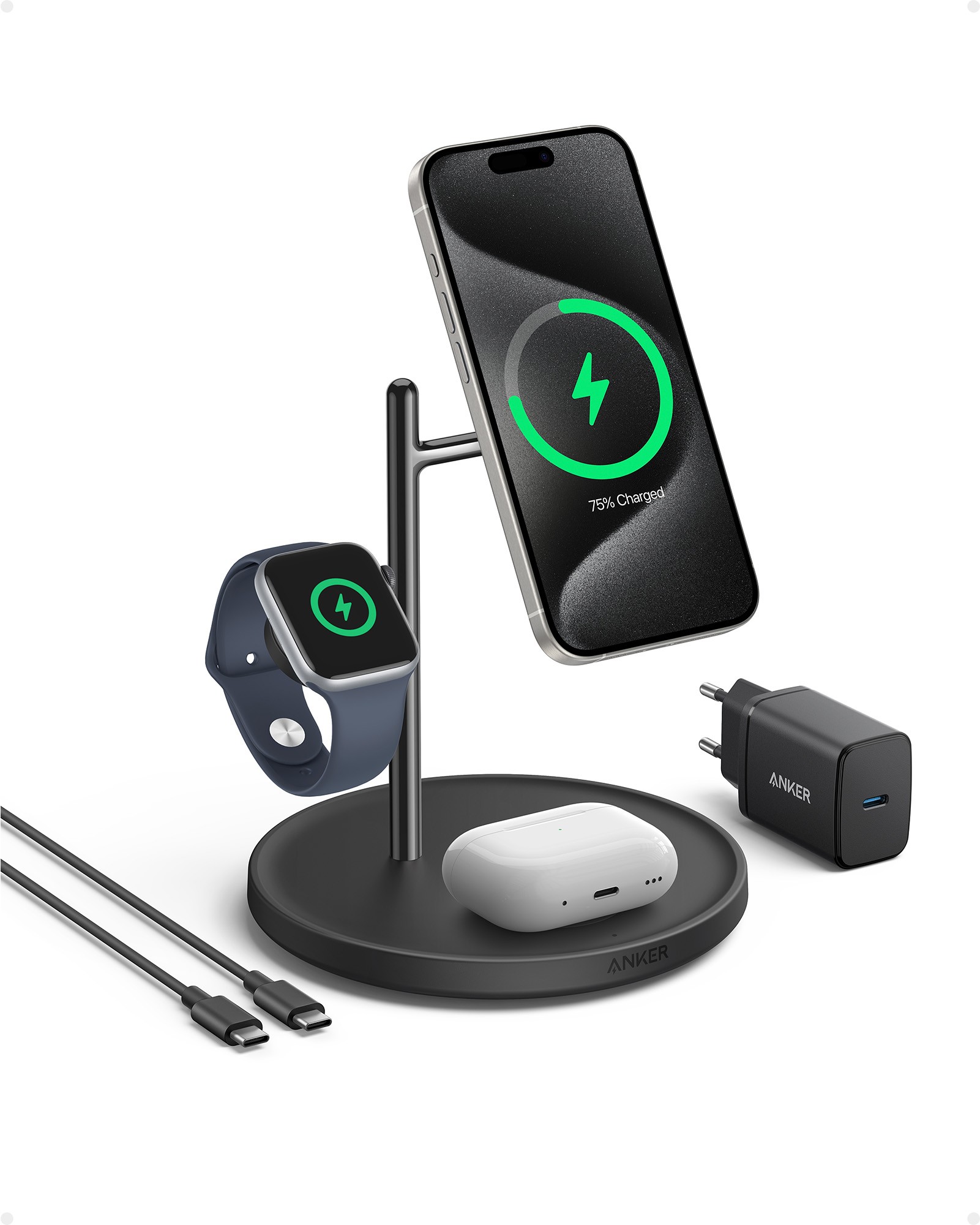 Anker 3-in-1 MagGo 15W Draadloos Oplaadstation, Snellader