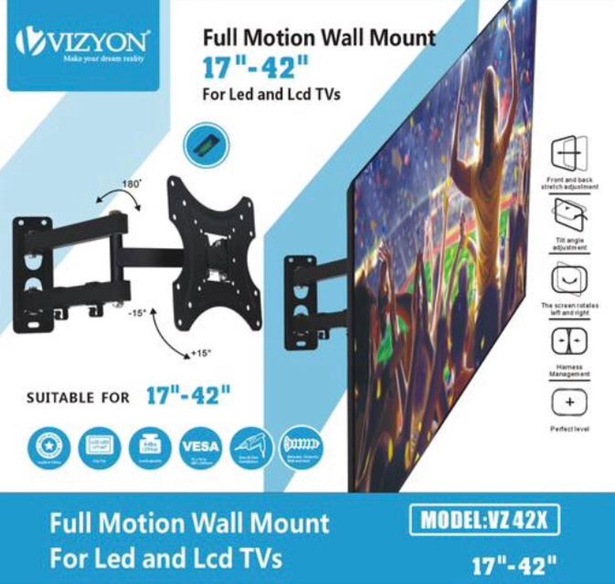 Vizyon Full Motion wall mount, 17"-42"