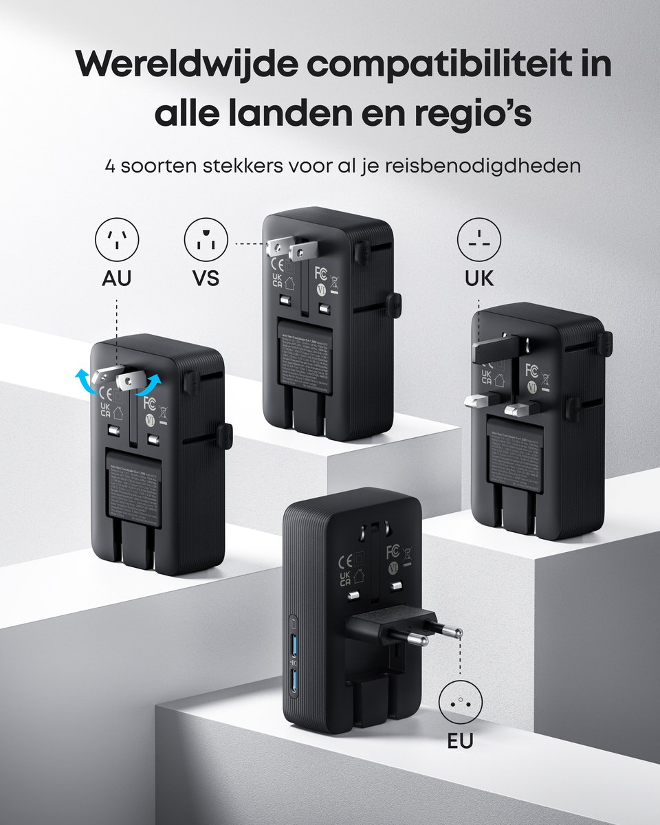 Anker Nano Travel Adapter 20W 5-in-1 Zwart
