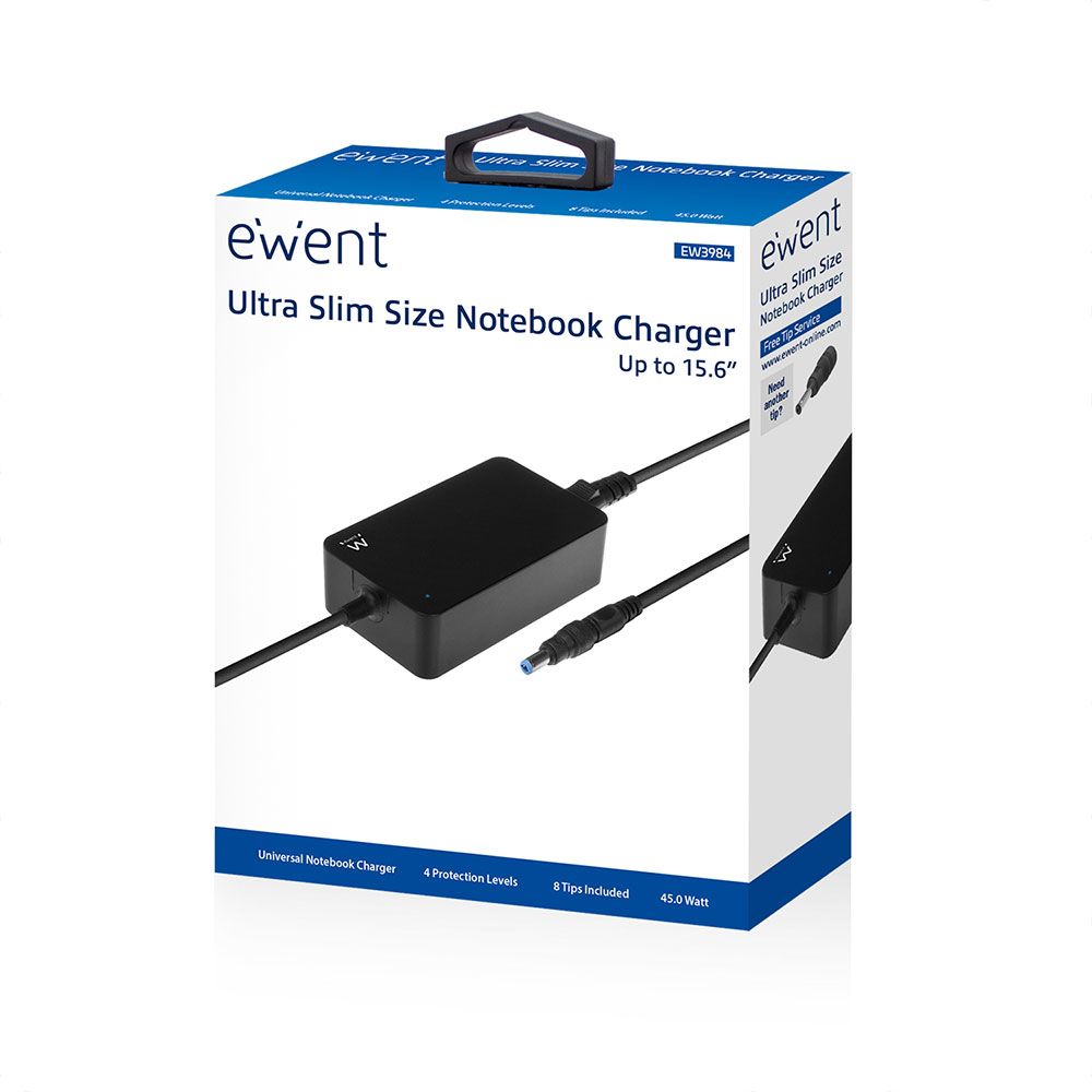 Ewent Universele Notebook AC-Adapter 45W, 8 tips, EW3984