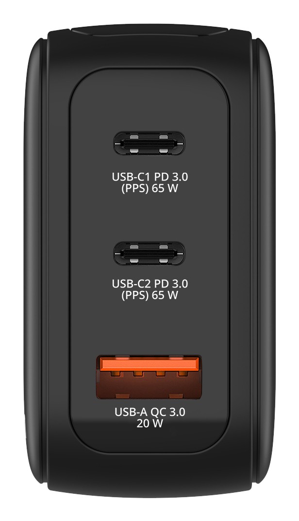 Verbatim Mini GaN Lader  met display, 65W, 2x USB-C, 1x USB-A