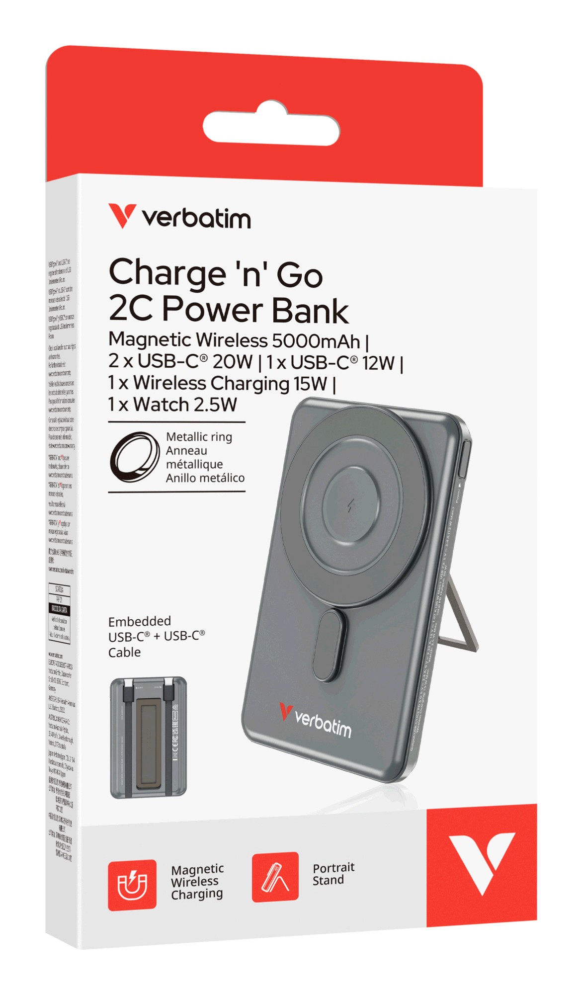 Verbatim Powerbank Charge ´n´ Go 2C 5000mAh, Grijs