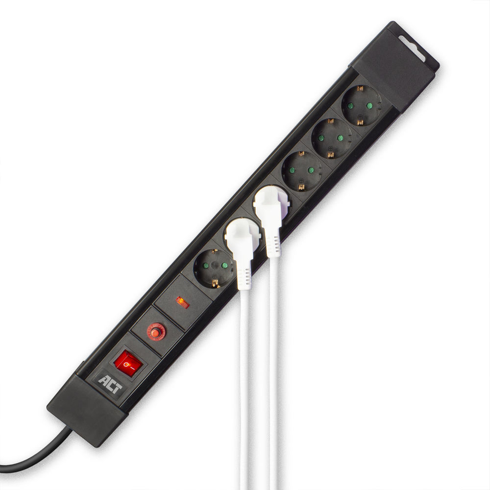 ACT Stekkerdoos, 6 sockets, 1,5m, zwart