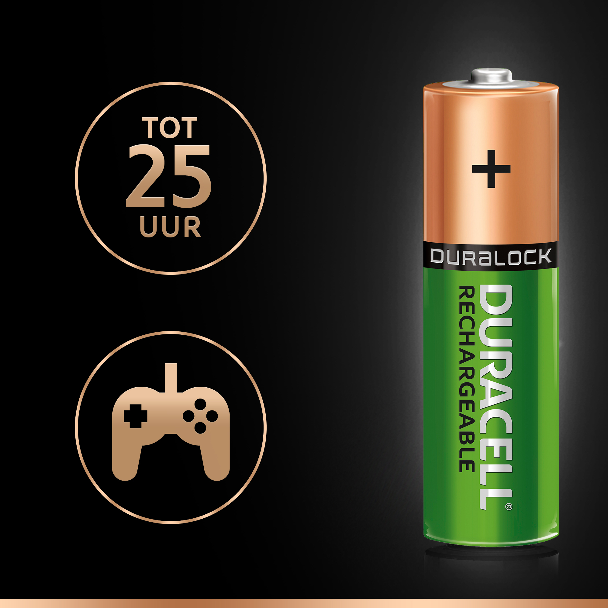 Duracell Batterij Recharge Ultra AA, 2500 mAh, 1.2V, NiMH, 4 Stuks