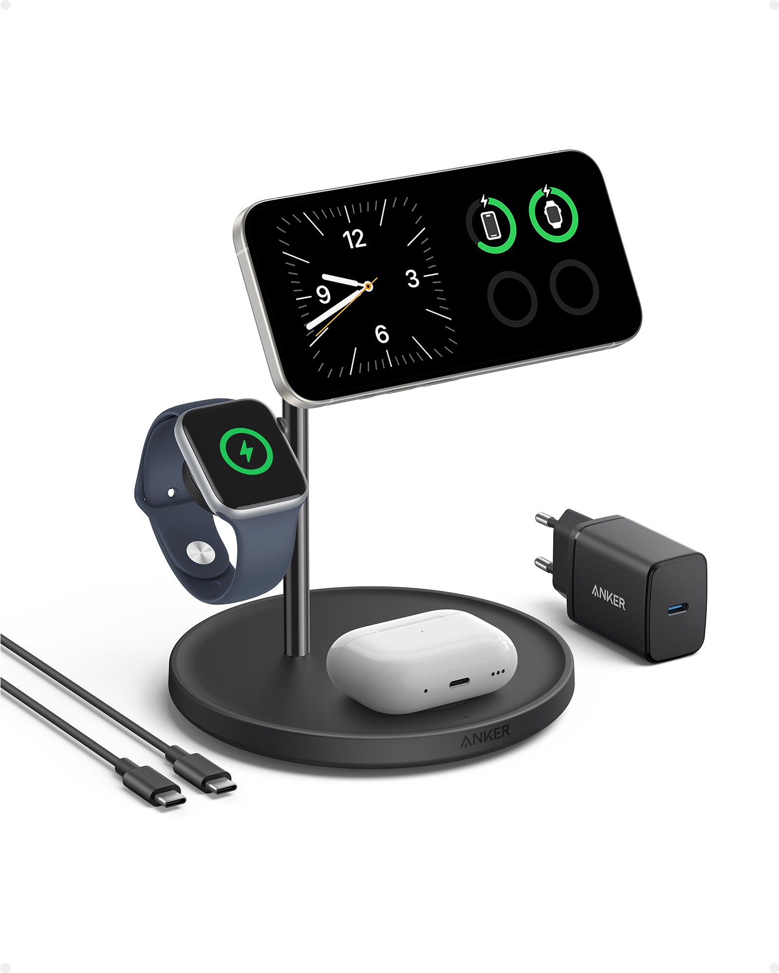 Anker 3-in-1 MagGo 15W Draadloos Oplaadstation, Snellader