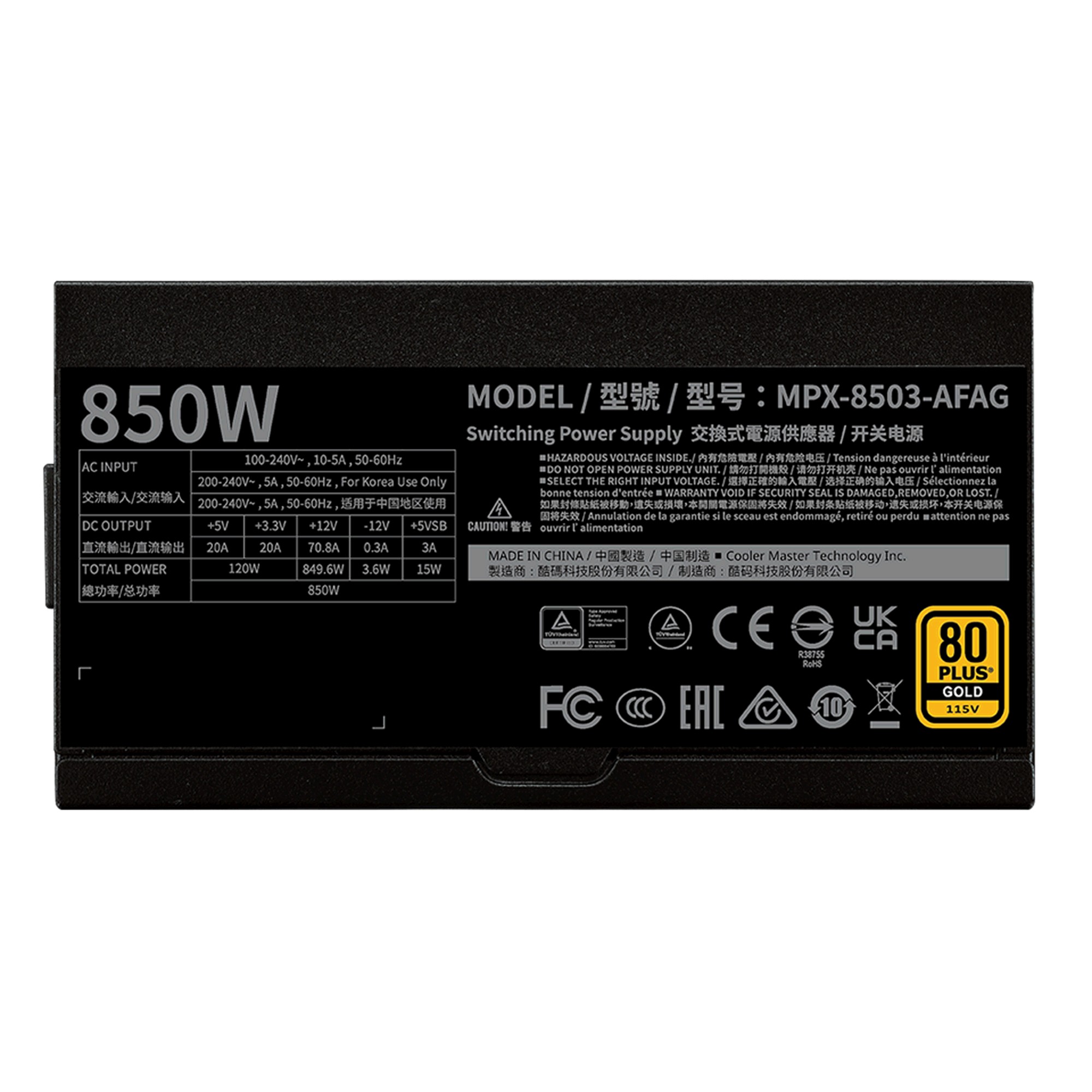 Cooler Master Voeding MWE Gold GX II 850W V3, ATX 3.1, 80+ Gold, Full Mod