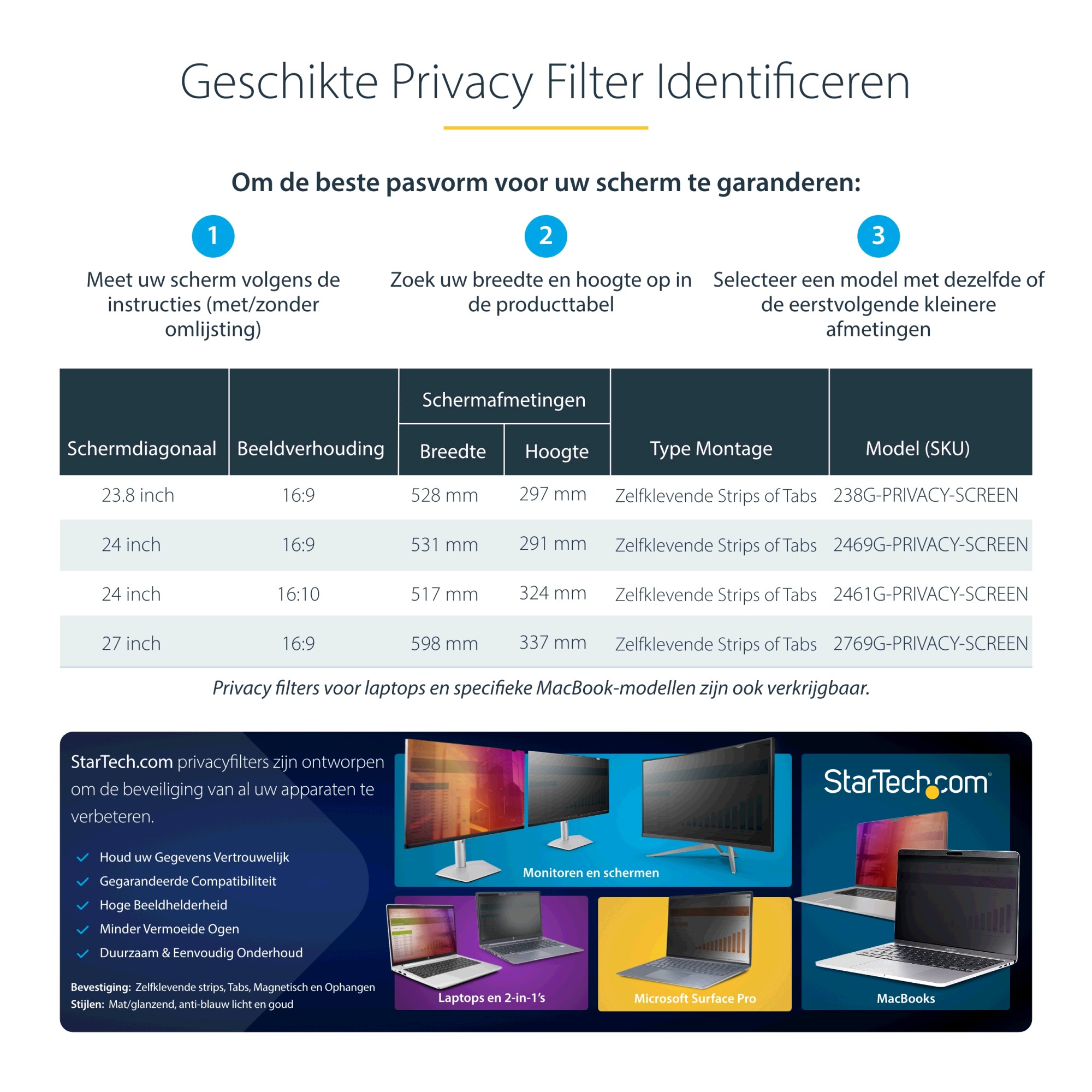 Privacy Filter voor 23.8 inch 16:9 schermen