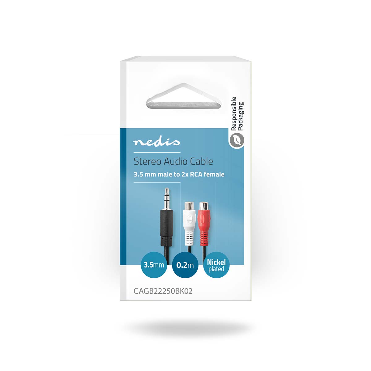 Nedis Stereo Audio kabel, 3.5 mm Male - 2x RCA Female, 0.2 m, zwart