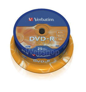 Verbatim DVD-R 16x, 4700MB/120min, spindle-25, 43522