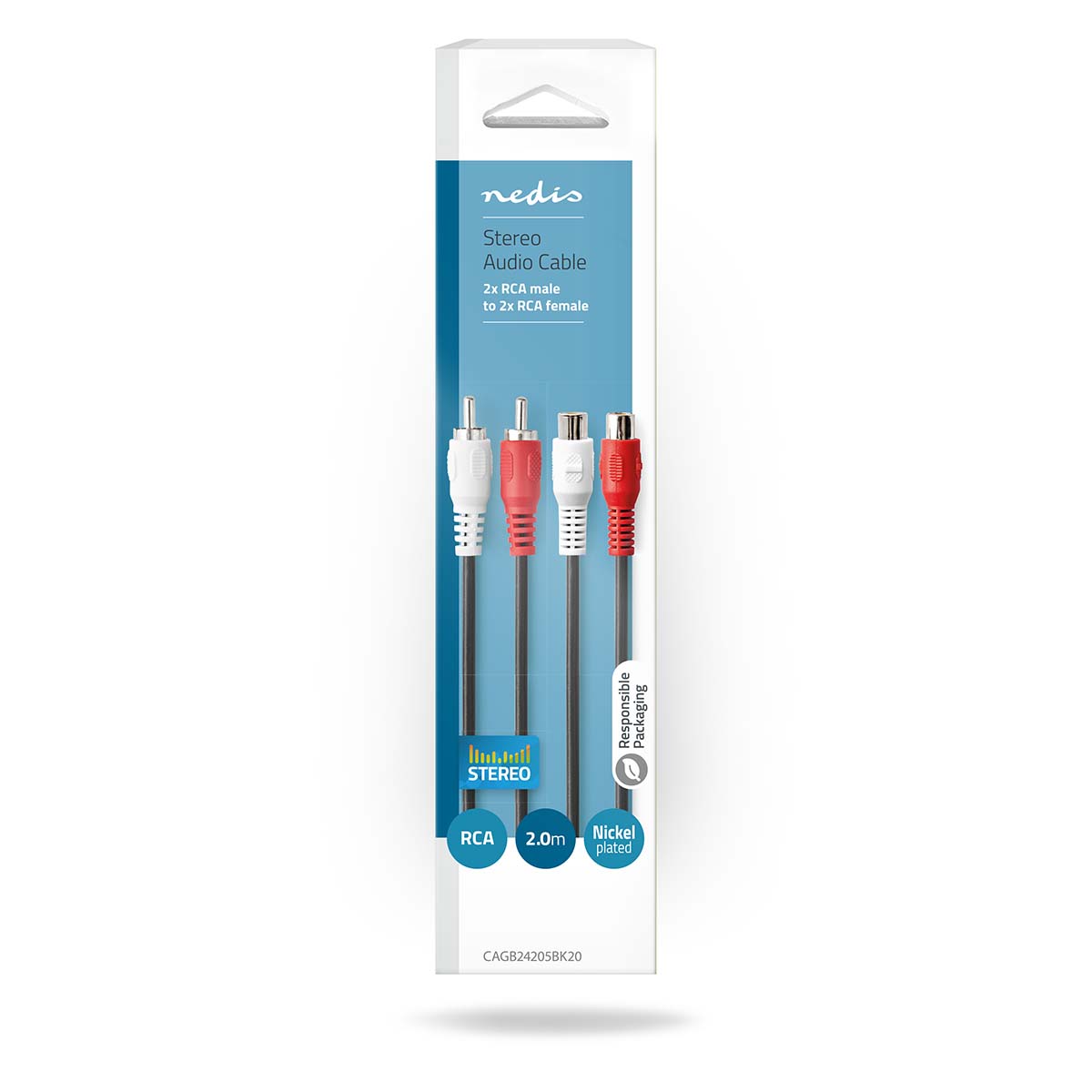 Nedis Stereo Audio kabel, 2x RCA Male - 2x RCA Female, 2m, zwart