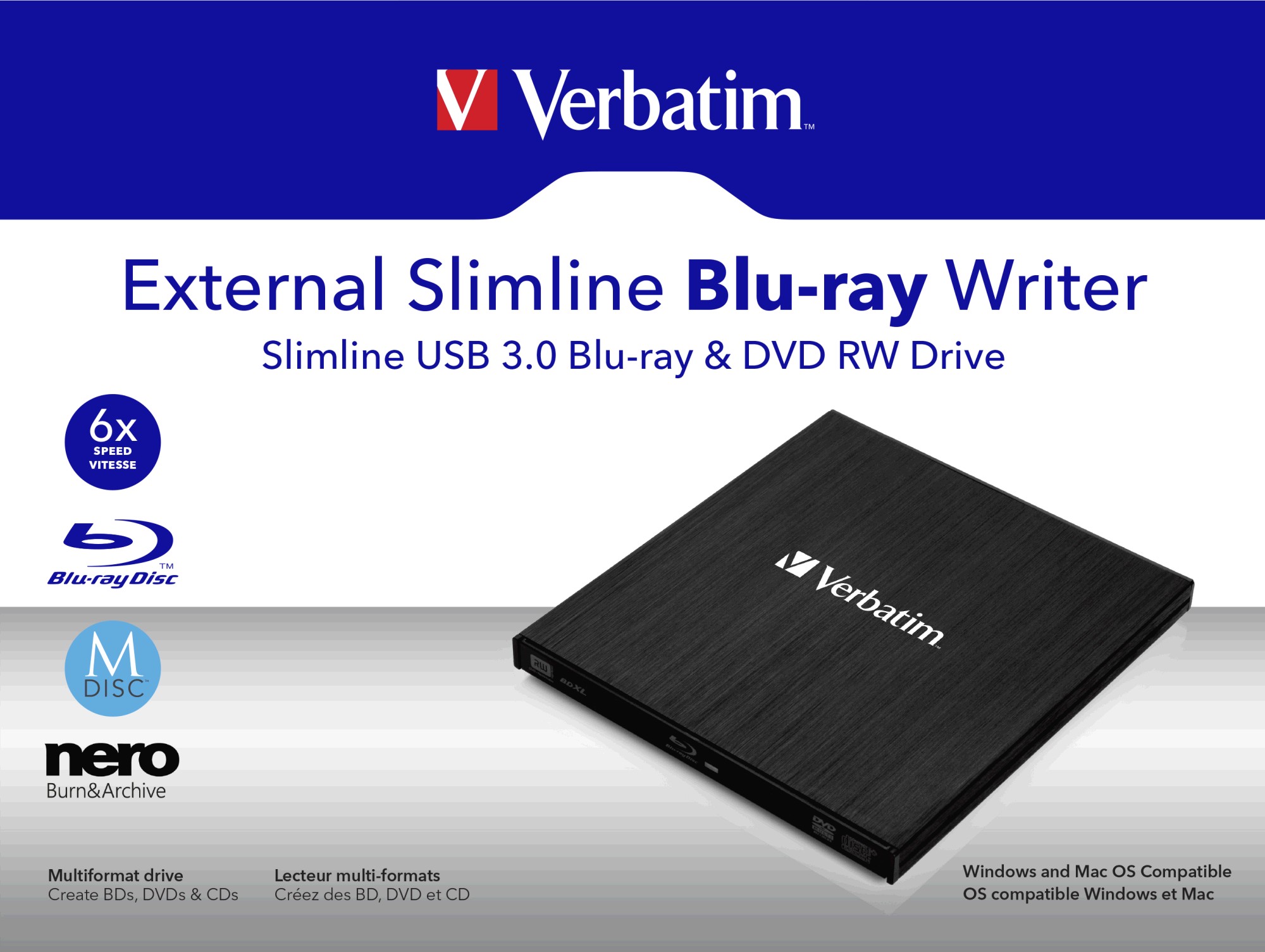 Verbatim Slimline Externe Blu-Ray Brander, USB-C 3.2, Zwart