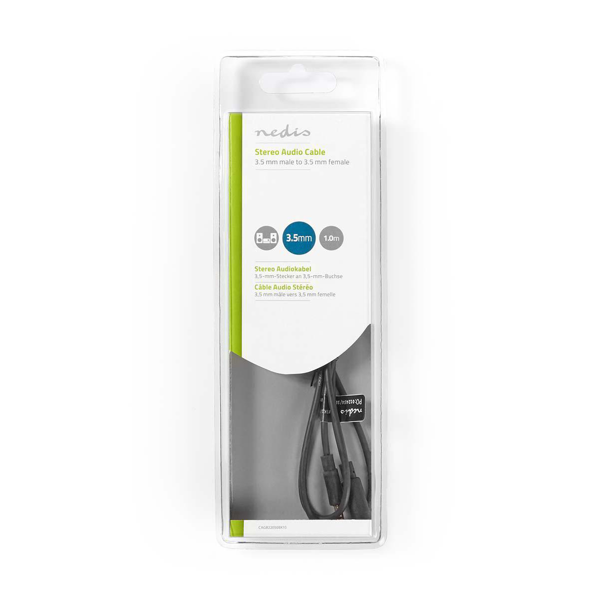 Nedis Stereo Audio kabel, 3.5 mm Male - 3.5 mm Female, 1m, zwart