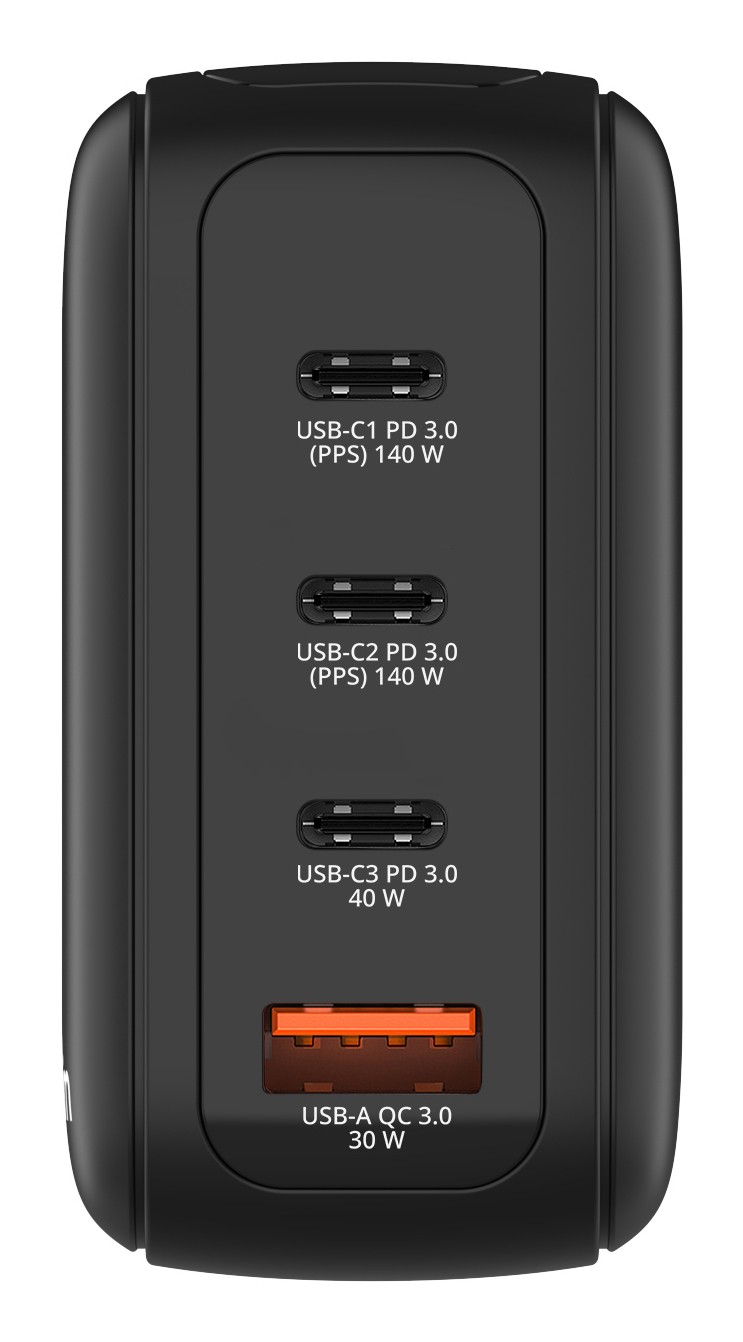 Verbatim Mini GaN Lader met display, 140W, 3x USB-C, 1x USB-A