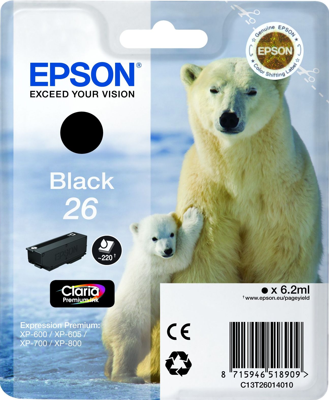 Epson inkt 26, T2601, Zwart