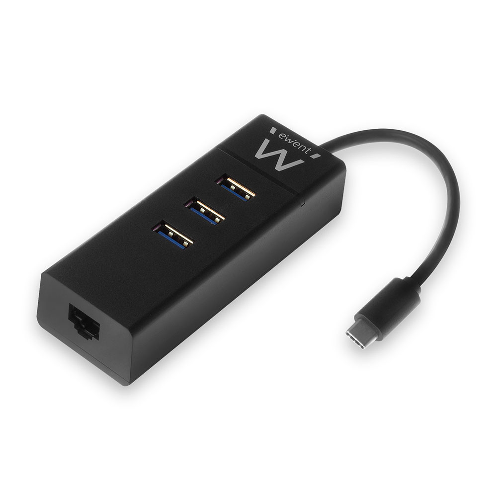 Ewent USB-C Hub met 3xUSB-A en Gigabit netwerk poort, EW1141