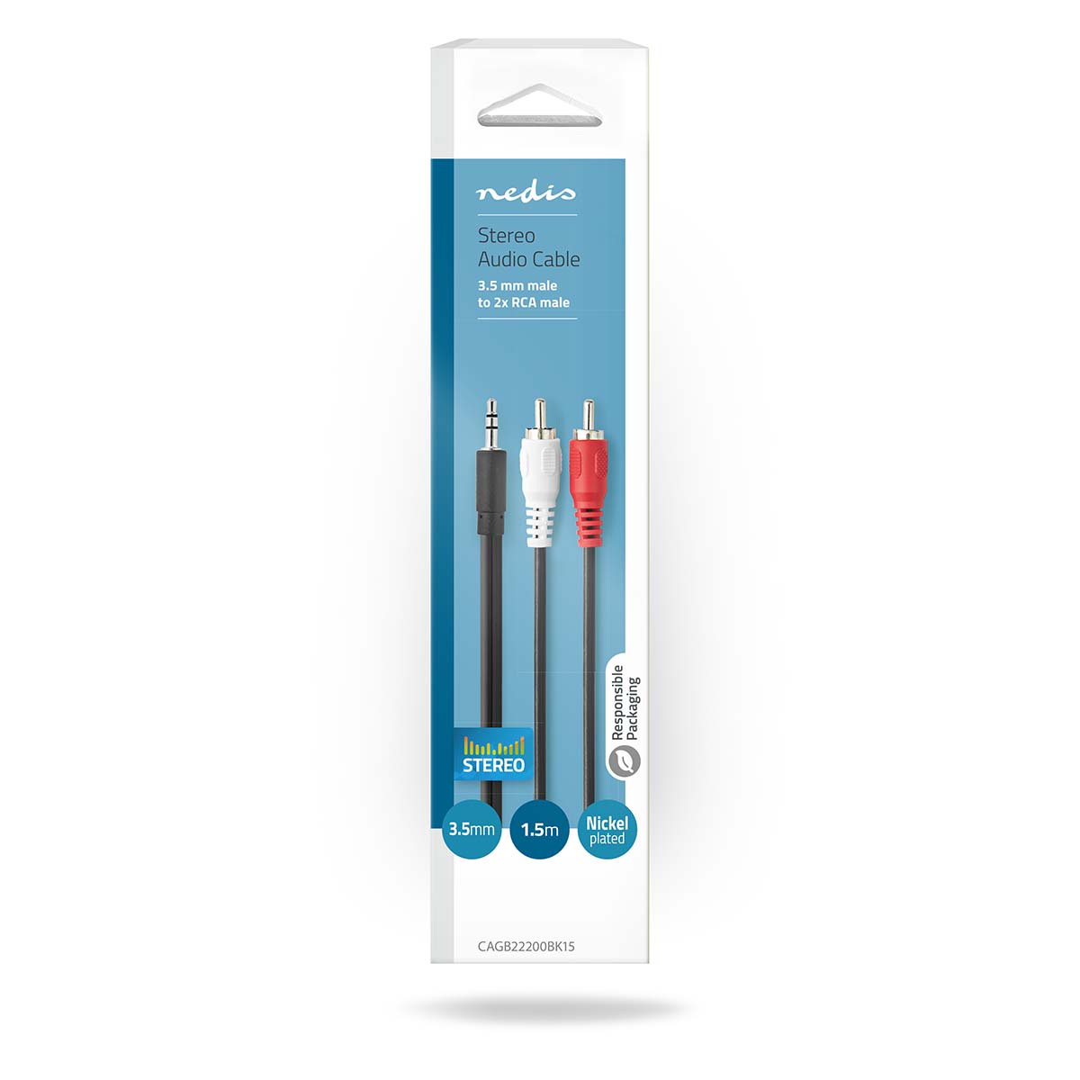 Nedis Stereo Audio kabel, 3.5 mm Male - 2x RCA Male, 1.5 m, zwart