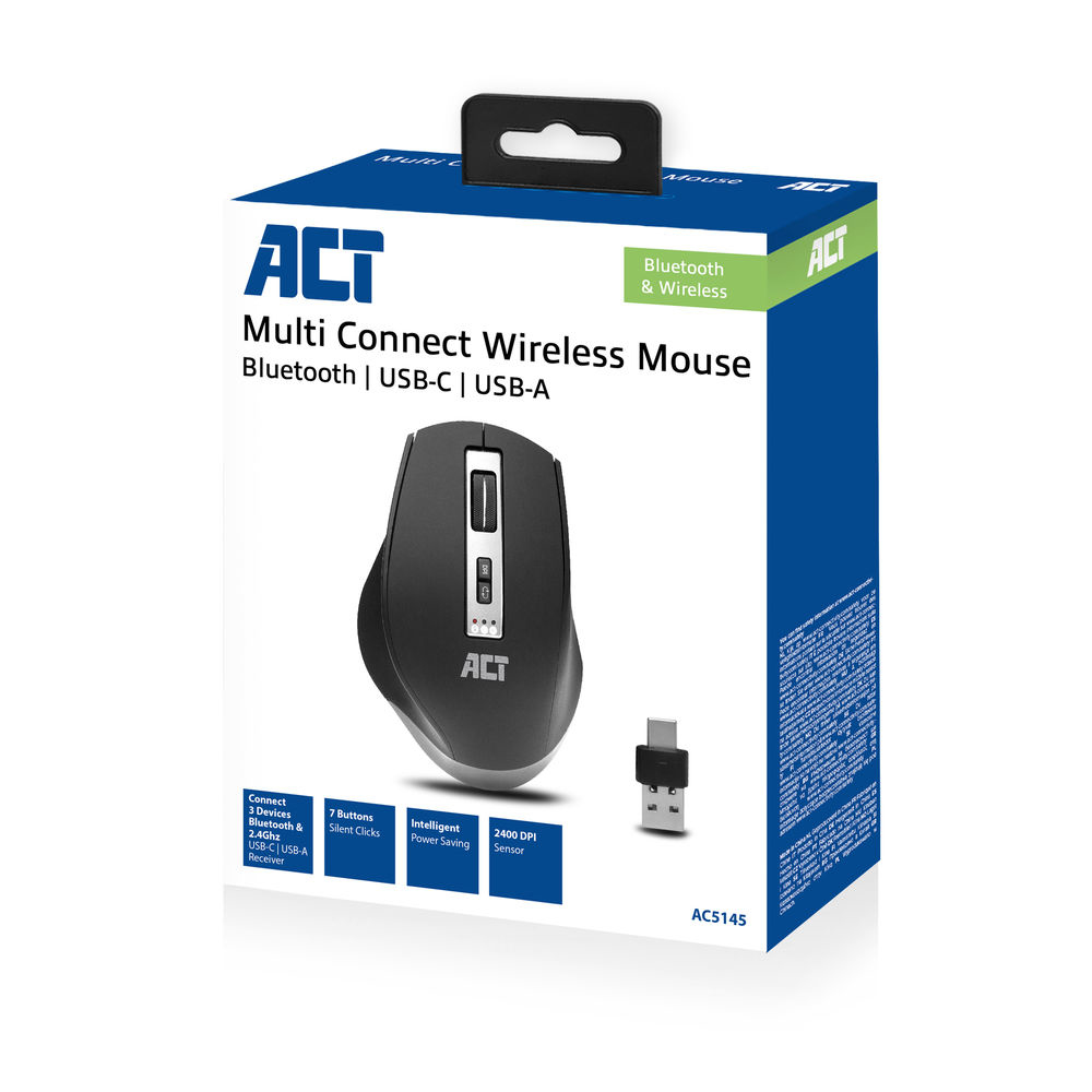 ACT Draadloze Multi-Connect Muis, 600 tot 2400 DPI, zwart