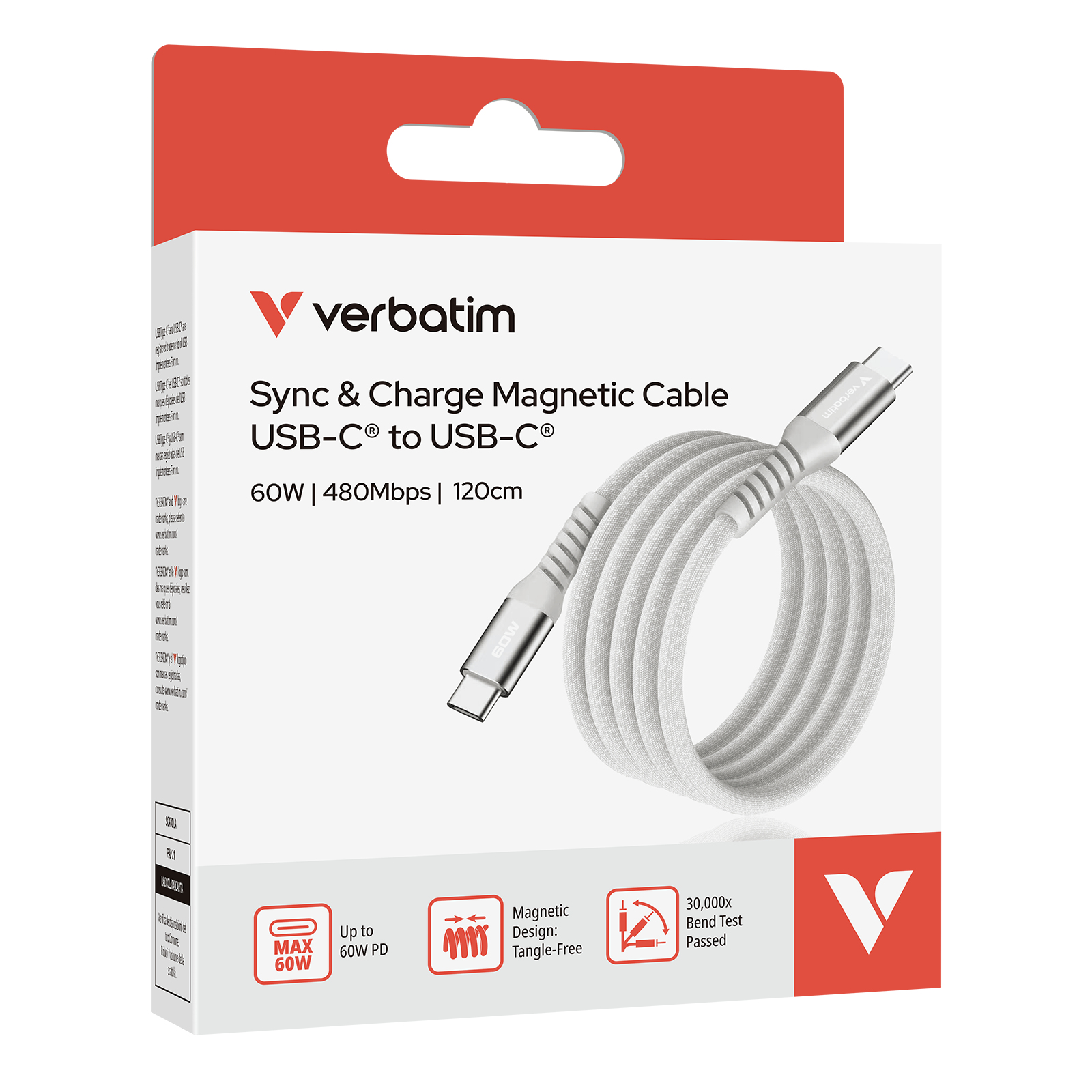 Verbatim Sync & Charge Magnetische Kabel, USB-C, 60W, 1,2m, Grijs