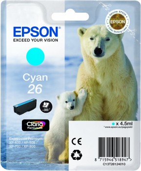 Epson inkt 26, T2612, Cyaan