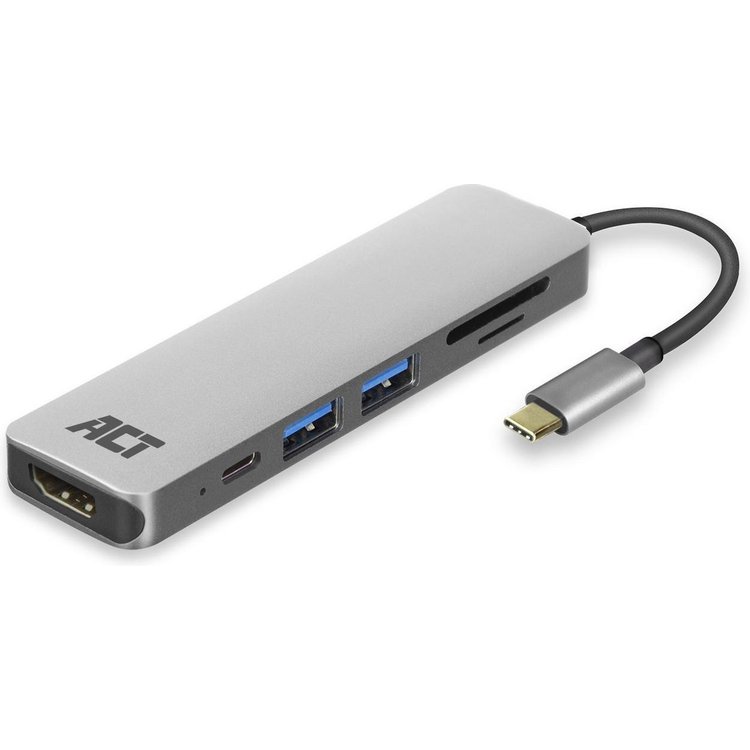 ACT USB-C 4K Multiport Dock, HDMI, USB-A, USB-C Pass-Through 60W, Cardread.