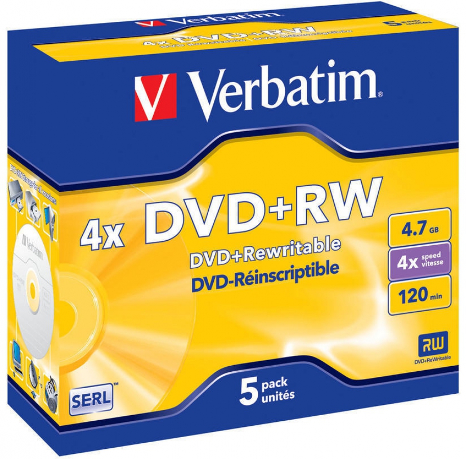 Verbatim DVD+RW 4x, 4700MB/120min, Jewelcase 5-pack