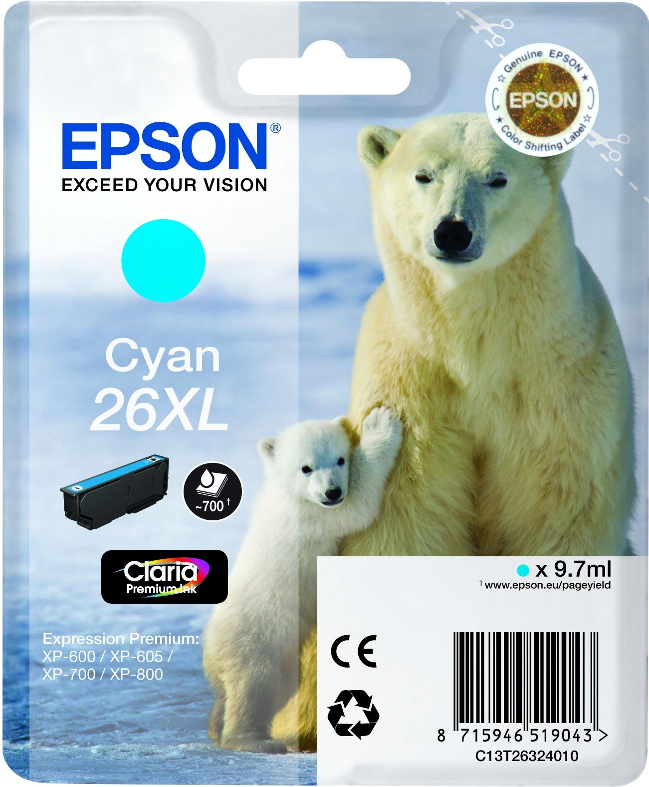 Epson 26XL Ijsbeer Cyaan